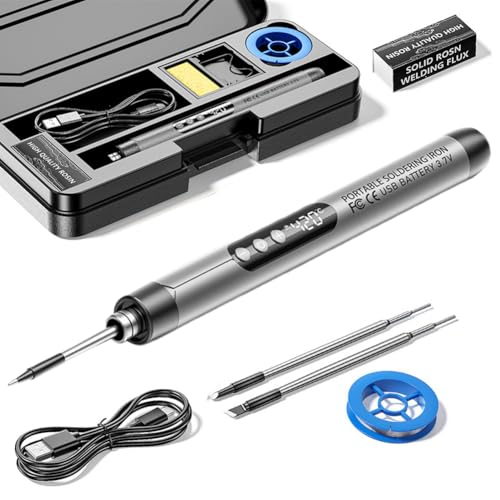Akku Lötkolben Set,USB Wiederaufladbar Lötkolben Kabellos mit LCD-Display,Temperatur Einstellbare 260 ℃-420 ℃,3 Lötspitzen,Lötdraht,Lötkolben, Lötpaste,Professionelles Kabelloses Lötkolben-Set von LUPATDY