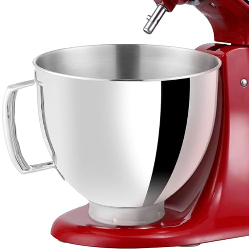 Edelstahl Schüssel für Kitchen Aid 4,5-5 Quart Standmixer, Eiscrememaschine Aufsatz für Kitchen Aid Rührschüssel, Edelstahlschüssel mit Griff, Kitchenaid Zubehör Spülmaschinenfest von LUPATDY