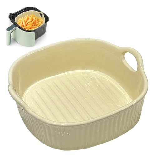 Keramik Auflaufform 650ML,Quadratische Backformen,7 Zoll Auflaufformen,Keramik Backformen mit Griffen für Lasagne,Fleisch,Gemüse,für Heißluftfritteuse, Backofen, Mikrowellenherd (Gelb) von LUPATDY