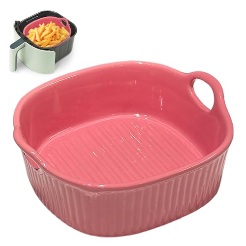 Keramik Auflaufform 650ML,Quadratische Backformen,7 Zoll Auflaufformen,Keramik Backformen mit Griffen für Lasagne,Fleisch,Gemüse,für Heißluftfritteuse, Backofen, Mikrowellenherd (Rot) von LUPATDY