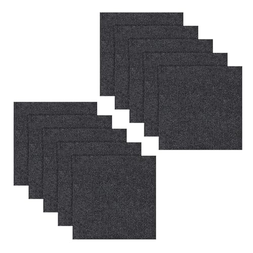 LUPATDY 10 Stück Teppichfliesen 50x50cm Bodenbelag Selbstklebend - 2.5m² Filz Selbstklebendes Antistatisches Band Rutschfestes Quadratischer Teppich für Büro, Haus Gewerbe (Dunkelgrau) von LUPATDY