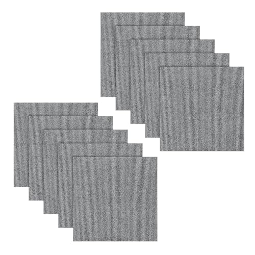 LUPATDY 10 Stück Teppichfliesen 50x50cm Bodenbelag Selbstklebend - 2.5m² Filz Selbstklebendes Antistatisches Band Rutschfestes Quadratischer Teppich für Büro, Haus Gewerbe (Hellgrau) von LUPATDY