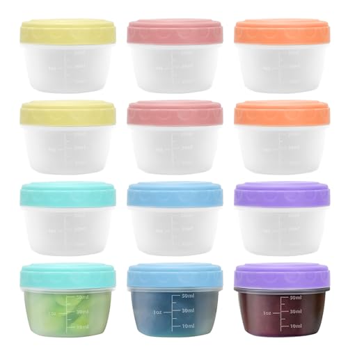 LUPATDY 12 Stück Kleine Dosen mit Deckel Plastik 2oz, Auslaufsichere Frischhaltedosen, BPA-frei, Kleine Aufbewahrungsbox mit Deckel für Snacks, Saucen, Babynahrung, Dips und Gewürze (4.5 * 6CM) von LUPATDY