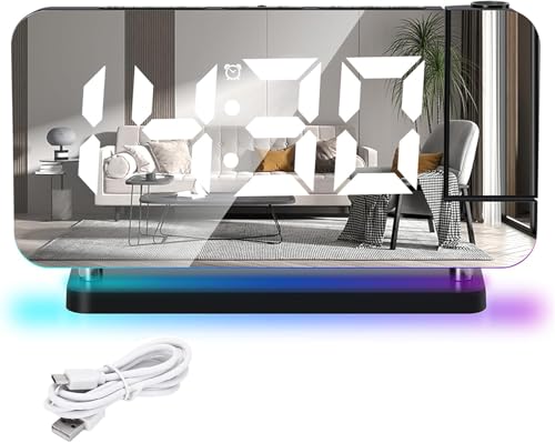 LUPATDY Digitaler Wecker mit Projektion, RGB-Nachtlicht wecker 11 Farben LED Digitalanzeige 6 Stufen der Klang- und Helligkeitseinstellung Wecker USB-C-Ladeanschluss,Schreibtischuhr für Schlafzimmer von LUPATDY