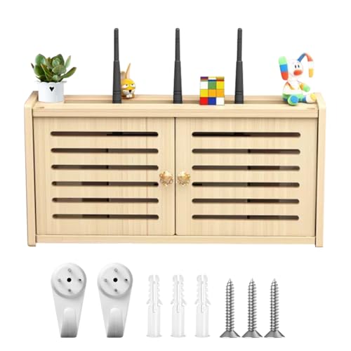 LUPATDY Massivholz Router Schrank,Wall-Mounted WiFi Router Storage Box-Router Verstecken,Router Aufbewahrungsbox-Kabelbox,TV-Set-Top-Box-Organisator-Holz WiFi-Router-Regal (Doppeltür) von LUPATDY