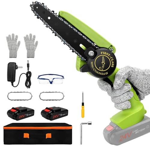 LUPATDY Mini Kettensäge mit Akku, 24V 6 Zoll Mini Kettensäge, Kleine Akku Kettensäge Elektrisch Handkettensäge Wiederaufladbar für Garten Baumschnitt von LUPATDY