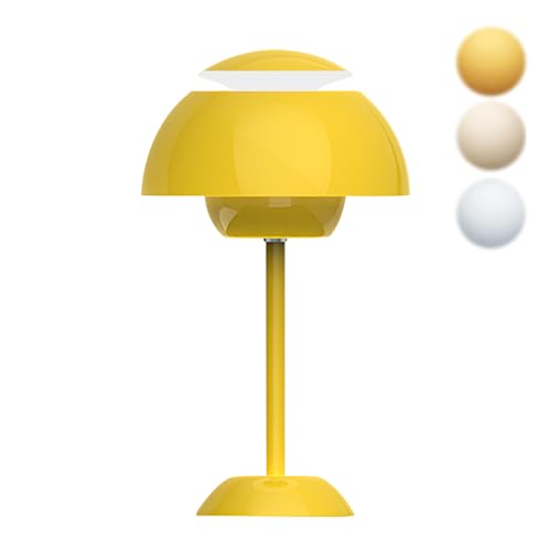 LUPATDY Pilzlampe, Flowerpot Lampe Kabellos, 3000K-6000K LED Pilz Lampe Touch Moderne Aufladbar Tischlampe mit 3 Modi, Tischleuchte für Schlafzimmer, Büro, Bars, Restaurants (Goldgelb) von LUPATDY