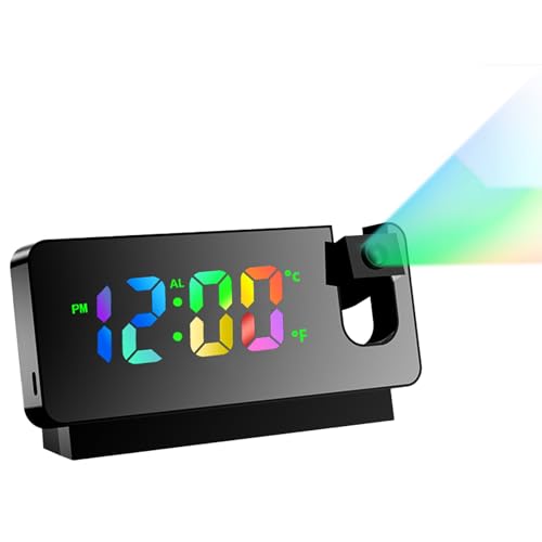 LUPATDY Projektionswecker,Wecker mit Projektion 180°,Wecker Digital mit Großem LED-Display,Wecker Analog Ohne Ticken mit Temperatur Datum,Digital Wecker für Schlafzimme(Schwarzer Farbbildschirm) von LUPATDY