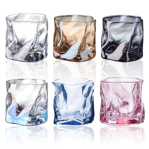 LUPATDY Set 6 Teilig Gläser Wassergläser,200ml Unregelmäßiges glass Trinkgläser Set,Whiskeygläser Rumgläser Cocktailgläser,Eiskaffee Gläser,Trinkglas für Hause Restaurants und Partys 6 Farben von LUPATDY