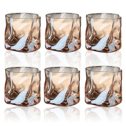 LUPATDY Set 6 Teilig Gläser Wassergläser,200ml Unregelmäßiges glass Trinkgläser Set,Whiskeygläser Rumgläser Cocktailgläser,Eiskaffee Gläser,Trinkglas für Hause Restaurants und Partys Braun von LUPATDY