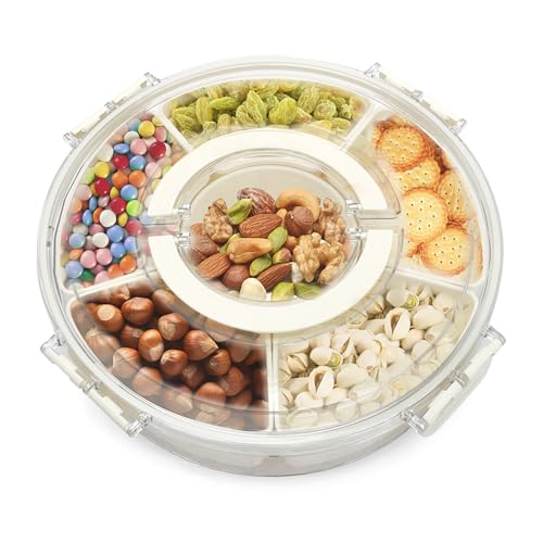 LUPATDY Snack Spinner, Rotierende Aufbewahrung Snackspender Kinder,Snackbox mit 6 Fächern,Snackbox Mit Deckel und Griff,Geeignet zur Aufbewahrung von Snackles,Süßigkeiten, Keksen, Obst,27cm von LUPATDY