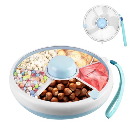 LUPATDY Snack Spinner,Snackbox mit Fächern, Rotierende Aufbewahrung Snackspender Kinder,Snackbox Mit Deckel,Geeignet zur Aufbewahrung von Snackles,Süßigkeiten, Keksen, Obst,Blau von LUPATDY