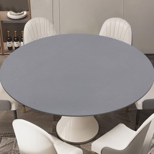 LUPATDY Tischdecke Rund 110 cm, Elastisch Tischdecke Outdoor mit Gummizug,Gartentischdecke Wetterfest, Plastik Tischschutzfolie, Garten Tischdecken für Traußen,Silbergrau von LUPATDY