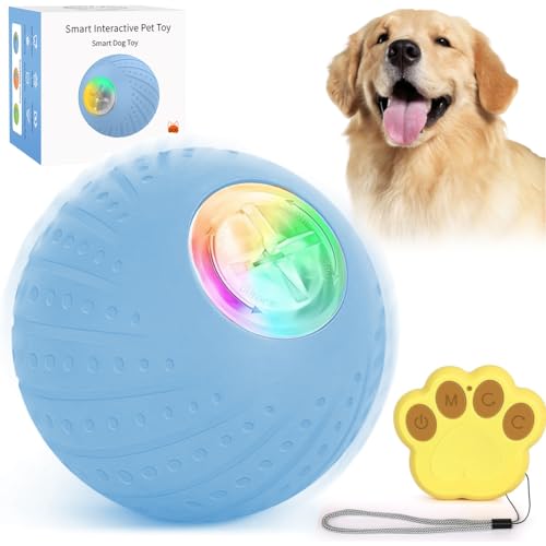 WiederaufladbarIntelligenter interaktiver Hundespielzeugball mit Fernbedienung,IP54 Wasserdicht hundespielzeug mit led,Haustier-Kauspielzeug für Welpen, kleine, mittelgroße und große Hunde (Blau) von LUPATDY