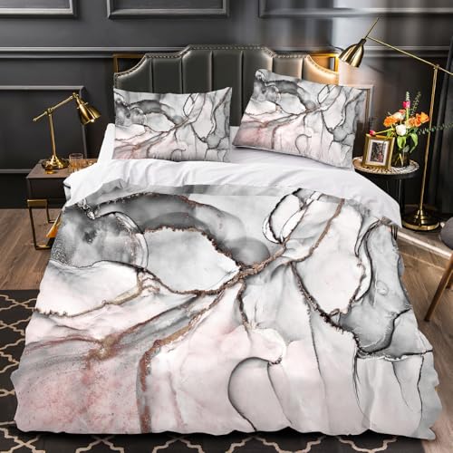 Abstrakter Grau-Rosa Marmor Bettwäsche Set 3 Teilig，260 * 220Cm Modern Funky Leicht Weich Mikrofaser Bettbezug Und 2 Kissenbezüge Mit Reißverschluss von LUPAXA