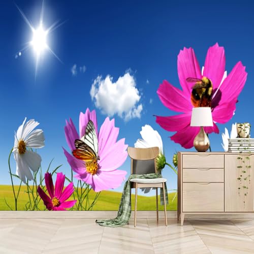 Art Fototapete 3D 3D-Blumen 230x180cm，Blauer Himmel Und Grasland Seidenstofftapeten für Wohnzimmer Schlafzimmer von LUPAXA