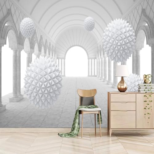 Art Fototapete 3D 3D-Weiße Kugeln 130x80cm，Optische Täuschung Palast Seidenstofftapeten für Schlafzimmer, Wohnzimmer, Sofa, TV-Hintergrund von LUPAXA