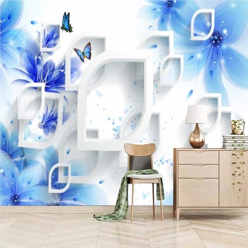 Art Fototapete 3D Blaue Blumen 200x150cm，Moderne Geometrie Seidenstofftapeten für Wohnzimmer Schlafzimmer von LUPAXA