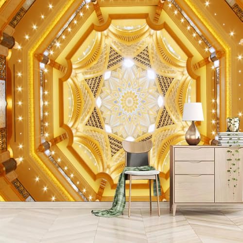 Art Fototapete 3D Goldene Architektur 274x203cm，Luxus Seidenstofftapeten für Schlafzimmer, Wohnzimmer, Sofa, TV-Hintergrund von LUPAXA