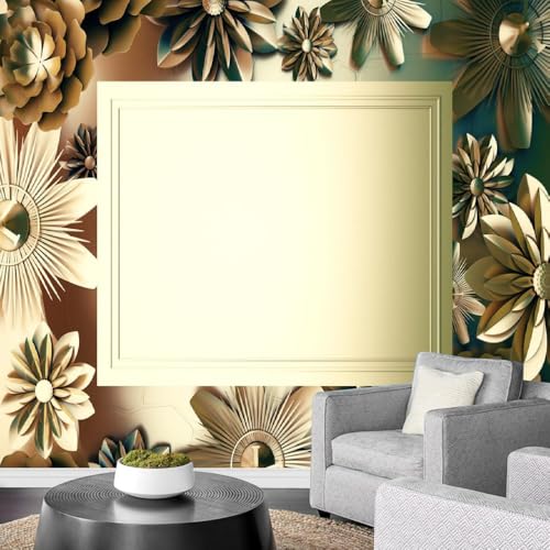 Art Fototapete 3D Goldene Blumen 200x150cm，Moderne Geometrie Seidenstofftapeten für Schlafzimmer, Wohnzimmer, Sofa, TV-Hintergrund von LUPAXA