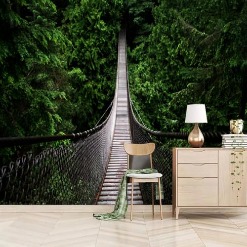 Art Fototapete 3D Grüne Waldhängebrücke 315x215cm，Naturpflanzen Seidenstofftapeten für Wohnzimmer Schlafzimmer von LUPAXA