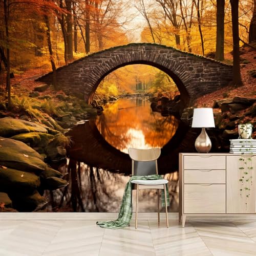 Art Fototapete 3D Herbstlicher Ahornwald 150x130cm，Abgefallenes Laub Seidenstofftapeten für Wohnzimmer Schlafzimmer von LUPAXA