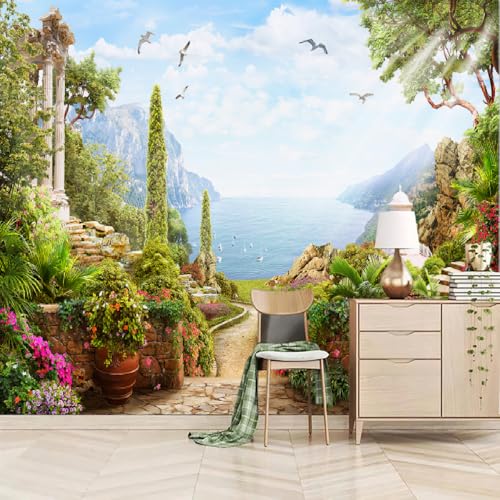 Art Fototapete 3D Himmelsgarten 200x150cm，Meerblick Und Himmel Seidenstofftapeten Bewerben Sie sich bei Study Room Hotels Offices von LUPAXA