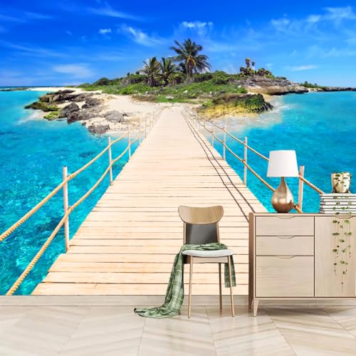 Art Fototapete 3D Holzsteg Auf Einer Insel 200x150cm,Blaue Meereslandschaft Seidenstofftapeten für Schlafzimmer Art Fototapete 3D Holzsteg Auf Einer Insel 200x150cm,Blaue Meereslandschaft Seidenstofftapeten für Schlafzimmer von LUPAXA