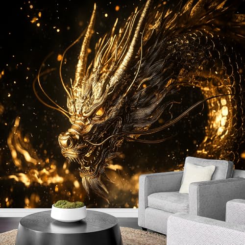 Art Fototapete 3D Luxuriöser Schwarz-Goldener Drache 366x254cm,Abstrakte Tiere Seidenstofftapeten für Schlafzimmer Art Fototapete 3D Luxuriöser Schwarz-Goldener Drache 366x254cm,Abstrakte Tiere Seidenstofftapeten für Schlafzimmer von LUPAXA