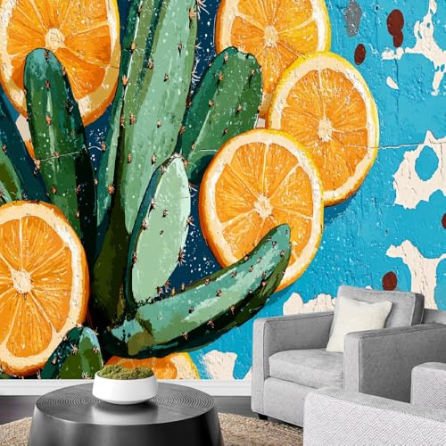 Art Fototapete 3D Retro Orange Kaktus 315x215cm,Abstraktes Blau Seidenstofftapeten für Wohnzimmer Schlafzimmer Art Fototapete 3D Retro Orange Kaktus 315x215cm,Abstraktes Blau Seidenstofftapeten für Wohnzimmer Schlafzimmer von LUPAXA