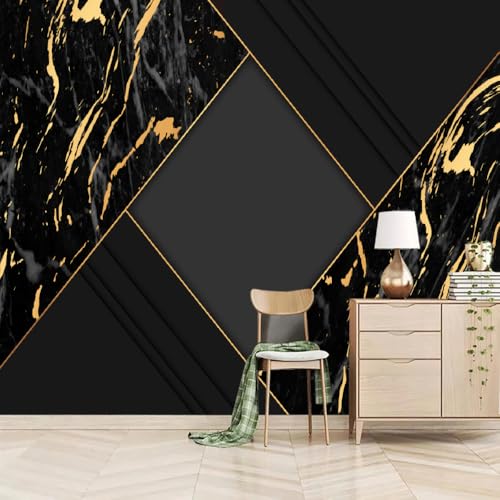 Art Fototapete 3D Schwarz-Goldene Marmorgeometrie 315x215cm，Moderner Luxus Seidenstofftapeten für Schlafzimmer Wohnzimmer von LUPAXA