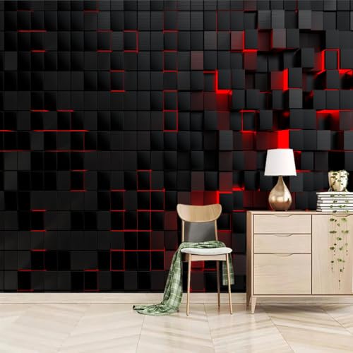 Art Fototapete 3D Schwarz-Rote Neongeometrie 315x215cm，3D-Geometrisches Spiel Seidenstofftapeten für Schlafzimmer, Wohnzimmer, Sofa, TV-Hintergrund von LUPAXA