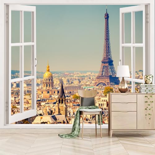 Art Fototapete 3D Turm Vor Dem Fenster 315x215cm，Stadtarchitektur Seidenstofftapeten Bewerben Sie sich bei Study Room Hotels Offices von LUPAXA