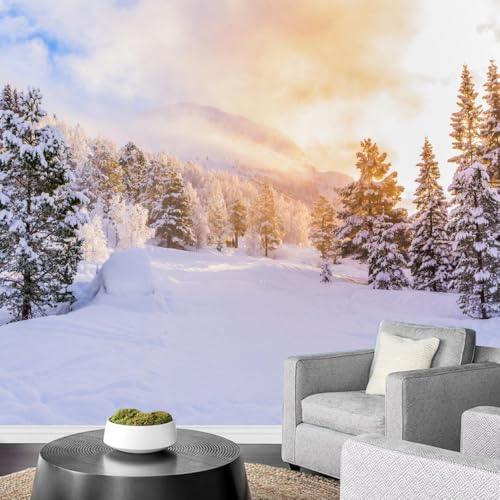 Art Fototapete 3D Winterliche Schneelandschaft 315x215cm，Weißer Schneewald Seidenstofftapeten für Schlafzimmer, Wohnzimmer, Sofa, TV-Hintergrund von LUPAXA