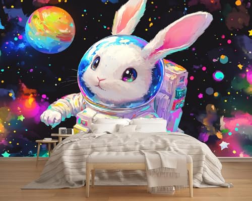 Fototapete 3D Astronauten-Kaninchen 130x80cm,Bunter Sternenhimmel Seidenstofftapeten,für Wohnzimmer Schlafzimmer Nicht selbstklebend Fototapete 3D Astronauten-Kaninchen 130x80cm,Bunter Sternenhimmel Seidenstofftapeten,für Wohnzimmer Schlafzimmer Nicht selbstklebend von LUPAXA