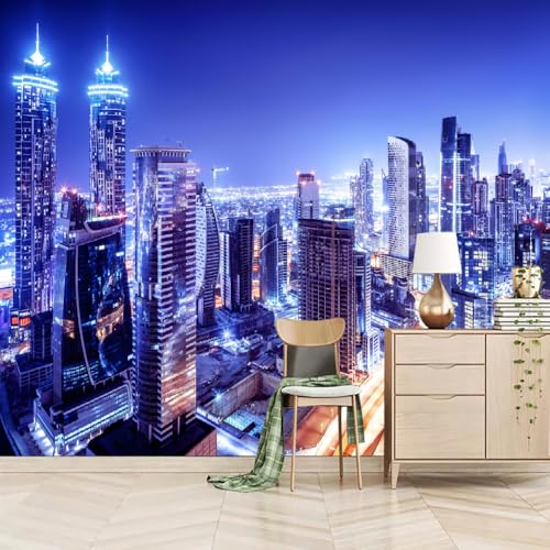 Fototapete 3D Effekt Blaue Stadt Nachtlandschaft 200x150cm,Architektur Vlies tapeten für Wohnzimmer Schlafzimmer Fototapete 3D Effekt Blaue Stadt Nachtlandschaft 200x150cm,Architektur Vlies tapeten für Wohnzimmer Schlafzimmer von LUPAXA