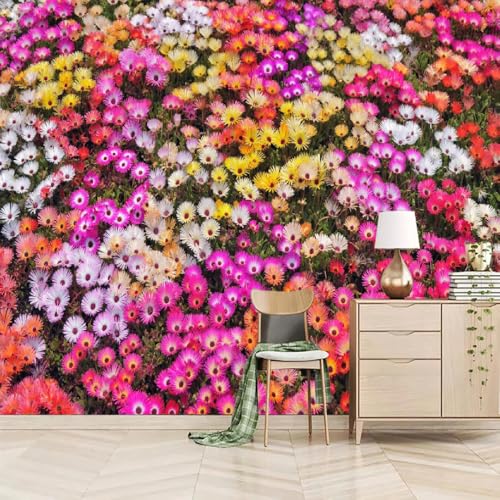 Fototapete 3D Effekt Bunte Blumen 200x150cm，Mehrfarbig Vlies tapeten Moderne Schlafzimmermode Großer TV-Hintergrund von LUPAXA