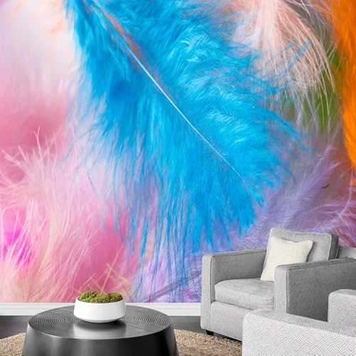 Fototapete 3D Effekt Bunte Federn 150x130cm，Moderne Farbenpracht Vlies tapeten für Schlafzimmer von LUPAXA
