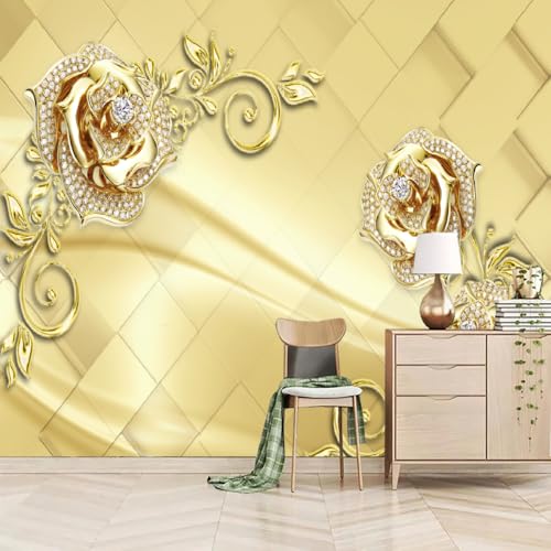 Fototapete 3D Effekt Goldene Blumen Im Europäischen Stil 400x280cm,Moderne Geometrisch Vlies tapeten für Schlafzimmer Wohnzimmer Fototapete 3D Effekt Goldene Blumen Im Europäischen Stil 400x280cm,Moderne Geometrisch Vlies tapeten für Schlafzimmer Wohnzimmer von LUPAXA