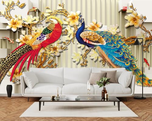 Fototapete 3D Effekt Moderner Luxuriöser Pfau 400x280cm,3D-Goldtier Vlies tapeten für Schlafzimmer Fototapete 3D Effekt Moderner Luxuriöser Pfau 400x280cm,3D-Goldtier Vlies tapeten für Schlafzimmer von LUPAXA
