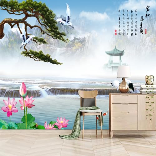 Fototapete 3D Effekt Moderner Wasserfallkran 400x280cm,Lotus Vlies tapeten für Wohnzimmer Schlafzimmer Fototapete 3D Effekt Moderner Wasserfallkran 400x280cm,Lotus Vlies tapeten für Wohnzimmer Schlafzimmer von LUPAXA