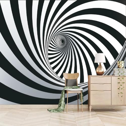 Fototapete 3D Effekt Schwarz-Weißer Drehanbau 230x180cm，3D-Optische Täuschung Vlies tapeten Moderne Schlafzimmermode Großer TV-Hintergrund von LUPAXA
