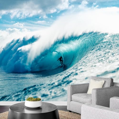 Fototapete 3D Effekt Surfer 150x130cm，Blaue Meereswellen Vlies tapeten für Schlafzimmer Wohnzimmer von LUPAXA