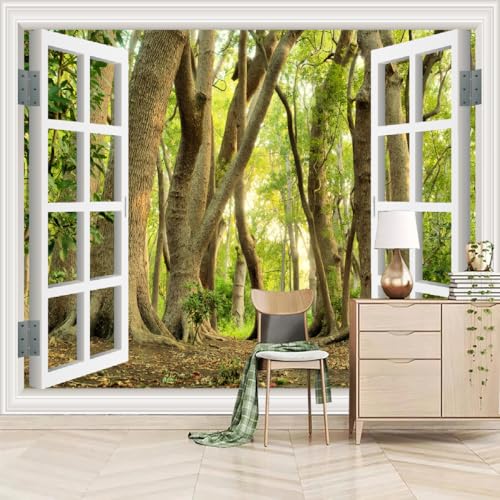 Fototapete 3D Effekt Waldblick Aus Dem Fenster 366x254cm，Tropischer Regenwald Vlies tapeten für Schlafzimmer Wohnzimmer Flur Esszimmer von LUPAXA
