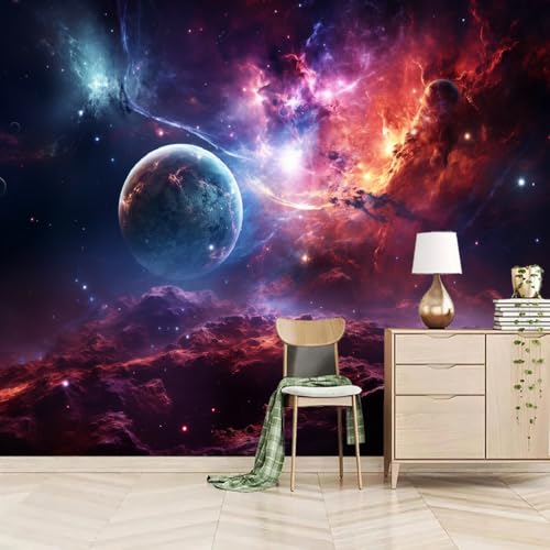Fototapete 3D Effekt Weltraumnebel 400x280cm，Buntblauer Himmel Vlies tapeten für Schlafzimmer Wohnzimmer Flur Esszimmer von LUPAXA