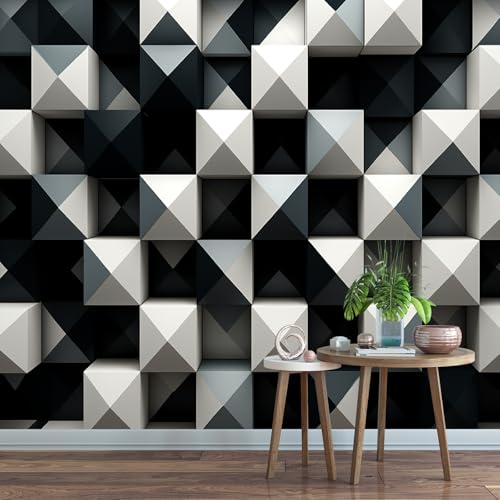 Fototapete 3D Grau-Weißes 3D-Karomuster 400x280cm,Moderne Abstrakte Kunst Seidenstofftapeten,für Wohnzimmer Schlafzimmer Nicht selbstklebend von LUPAXA