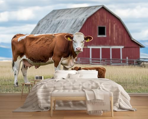 Fototapete 3D Kuhbraun 230x180cm,Nutztier-Thema Seidenstofftapeten,für Wohnzimmer Schlafzimmer Nicht selbstklebend von LUPAXA