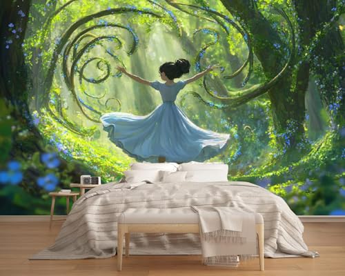 Fototapete 3D Mädchen Im Wald 400x280cm,Grüne Pflanzenlandschaft Seidenstofftapeten,für Wohnzimmer Schlafzimmer Nicht selbstklebend von LUPAXA