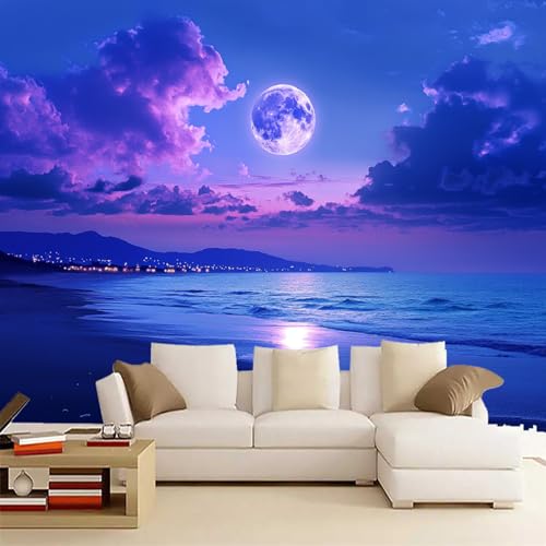 Fototapete 3D Nachthimmel Und Meereslandschaft 200x150cm,Blau-Violetter Farbverlauf Seidenstofftapeten,für Wohnzimmer Schlafzimmer Nicht selbstklebend Fototapete 3D Nachthimmel Und Meereslandschaft 200x150cm,Blau-Violetter Farbverlauf Seidenstofftapeten,für Wohnzimmer Schlafzimmer Nicht selbstklebend von LUPAXA