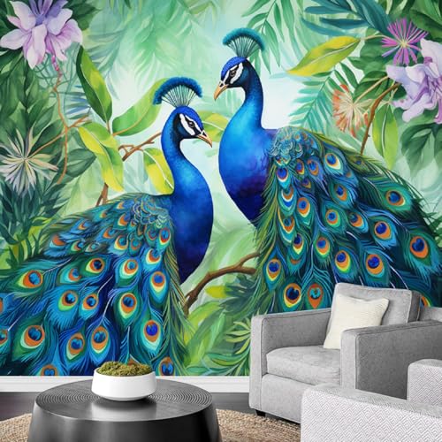 Fototapete 3D Pflanzen Und Blumen Mit Pfau 300x240cm,Tiermotiv Seidenstofftapeten,für Wohnzimmer Schlafzimmer Nicht selbstklebend Fototapete 3D Pflanzen Und Blumen Mit Pfau 300x240cm,Tiermotiv Seidenstofftapeten,für Wohnzimmer Schlafzimmer Nicht selbstklebend von LUPAXA